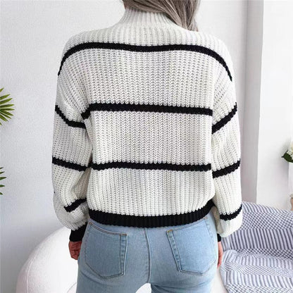 Fashion Striped High Neck Knitted Pullover Sweaters