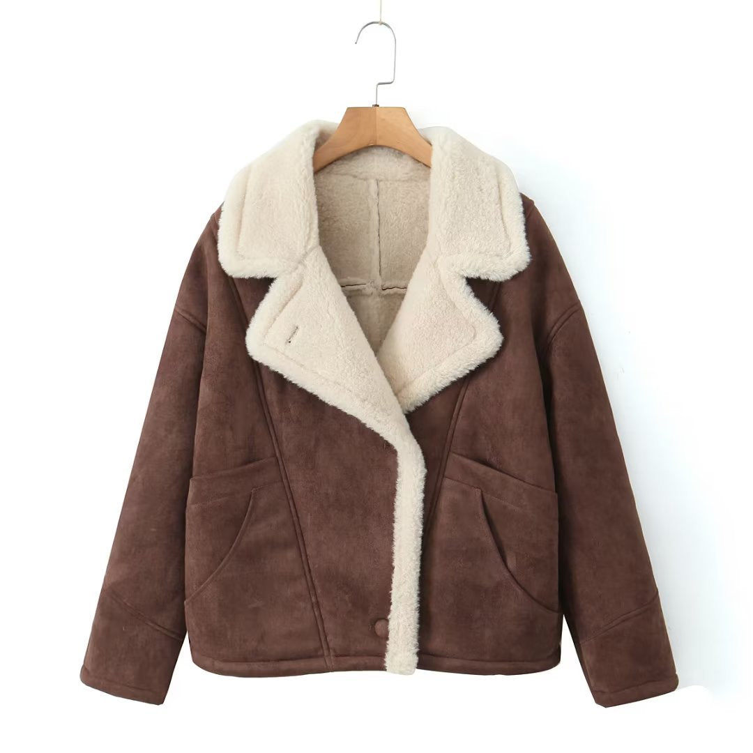 Vintage Winter Lamb Wool Outerwear for Women