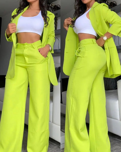 Fashion Women Blazers & Straight Pants Two Pieces Suits
