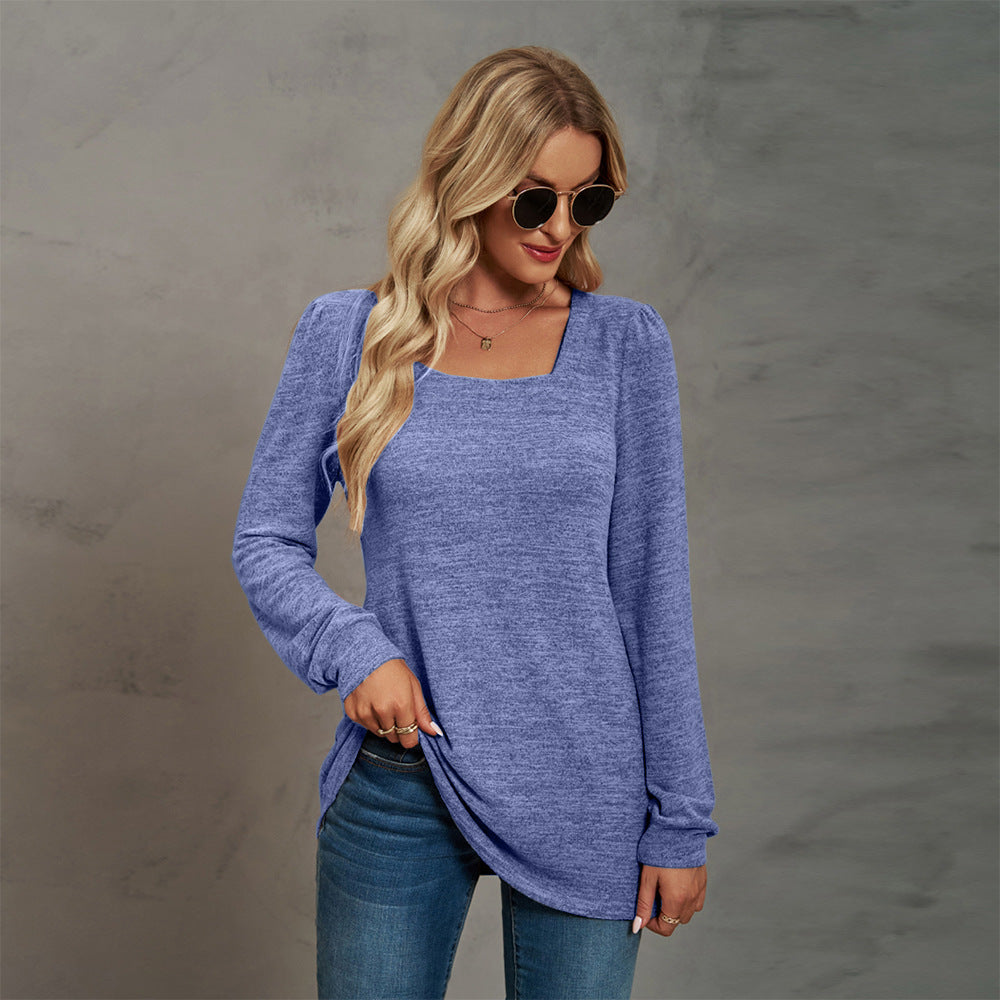 Fashion Square Neckline Long Sleeves Shirts