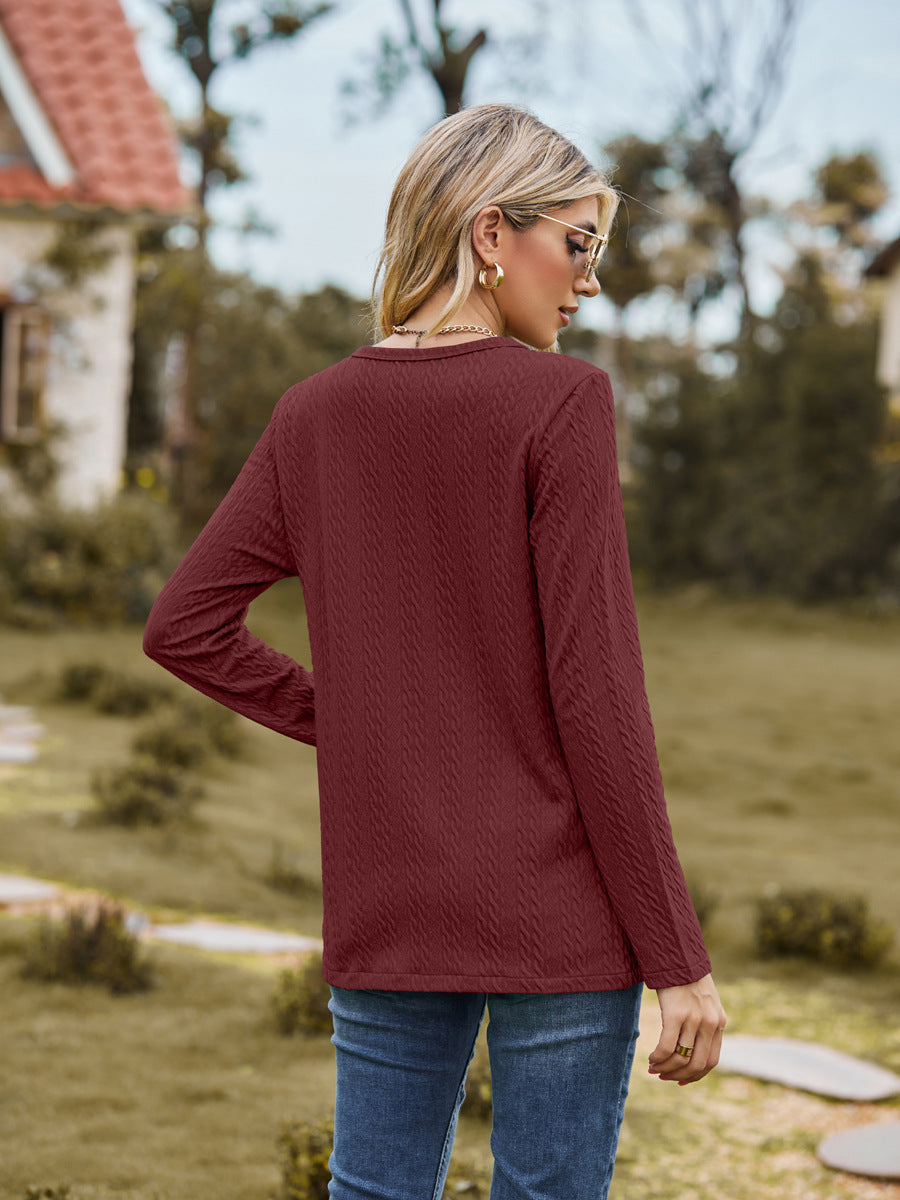 Fashion Round Neckline Button Long Sleeves Shirts