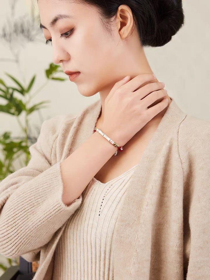 S999 Silver Bamboo Design Woven Bracelets