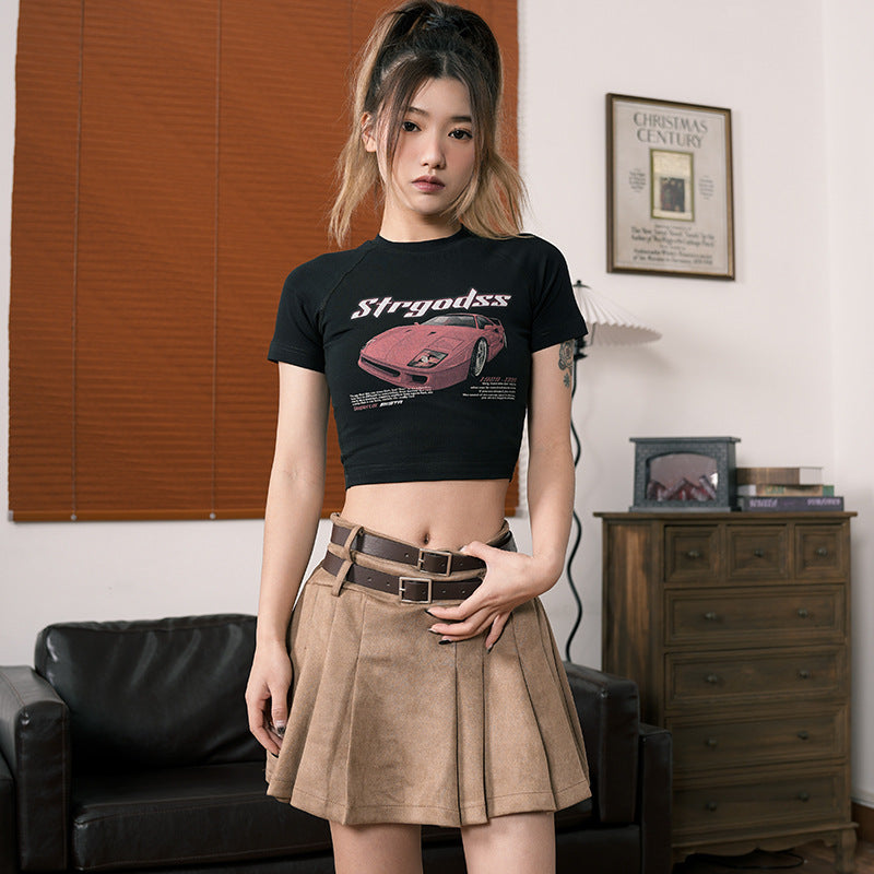 Sexy Sports Car Design Short Sleeves T Shirts for Girls