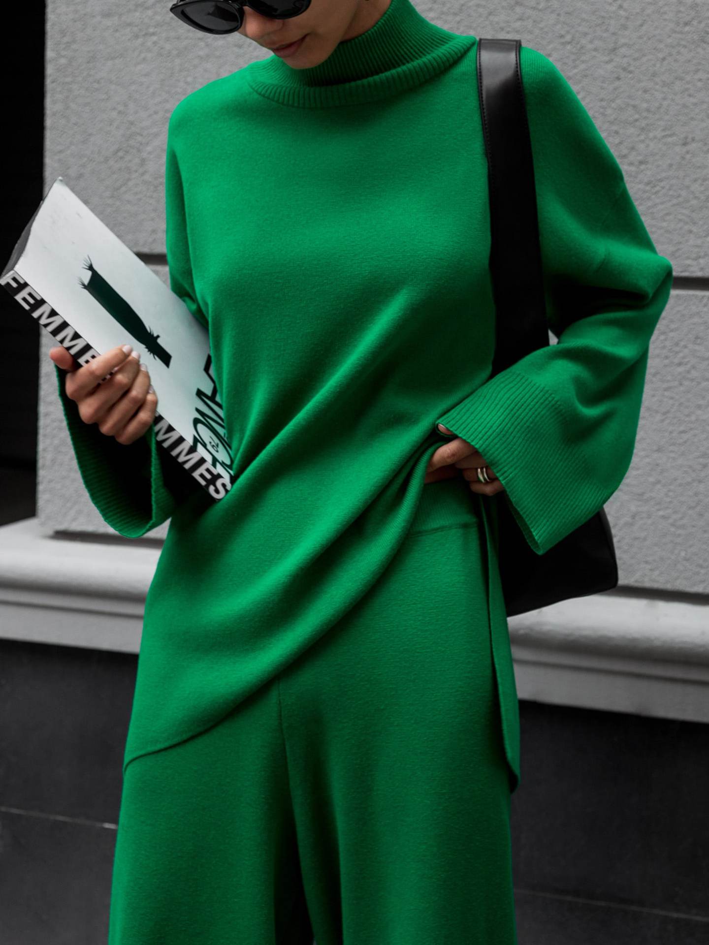 Casual Irregular Pullover Sweaters and Wide Legs Pants Outfits Sets