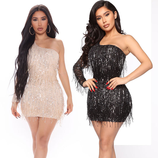Sexy One Shoulder Sequined Sheath Mini Dresses