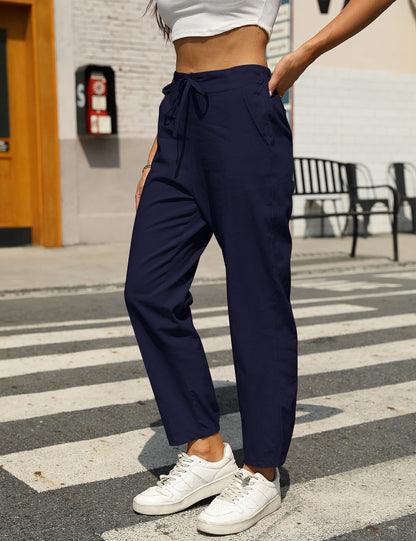 Casual Linen Drawstring Women Pants