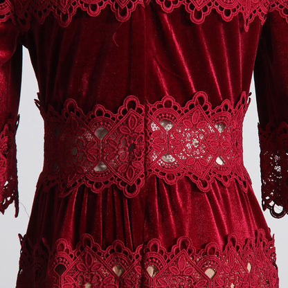Vintage High Neck Designed Lace Long Dresses