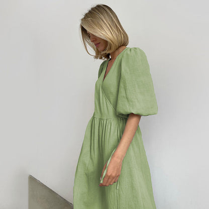 Elegant Cotton Summer Short Sleeves Midi Dresses