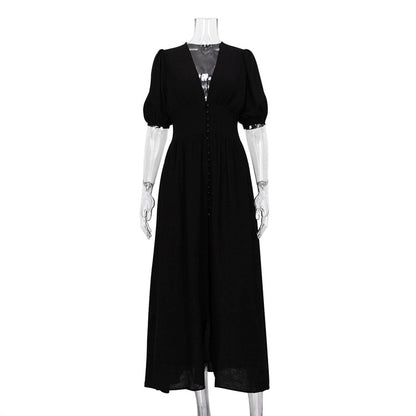 Elegant V Neck Designed Split Front Long Dresses