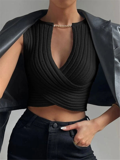 Sexy Chain Crossed Knitted Tank Tops