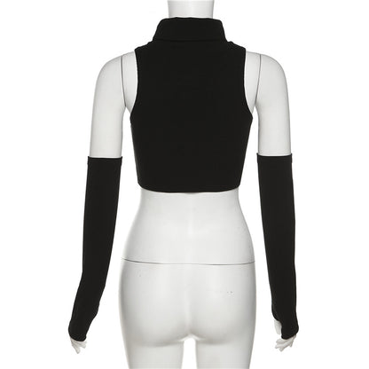 Sexy High Neck Sleeveless Midriff Baring Tank Tops
