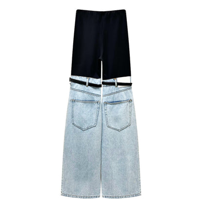Designed High Waist Denim Wide Legs Pants