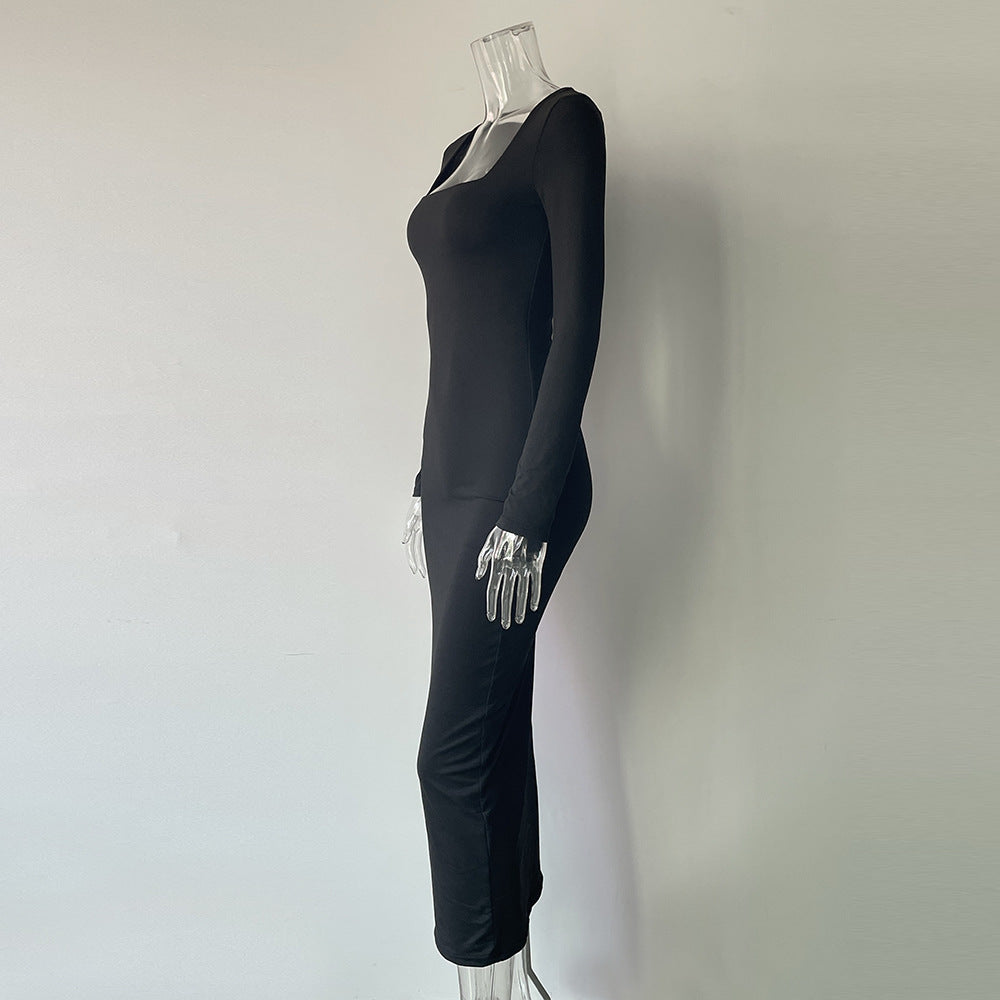 Sexy Simple Style Long Sleeves Solid Dresses