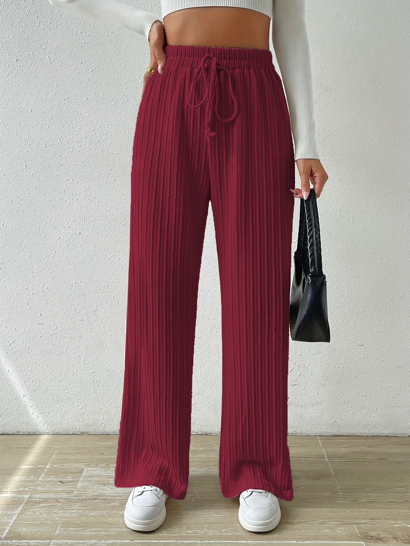 Casual Elastic High Waist Wide Legs Pants for Women