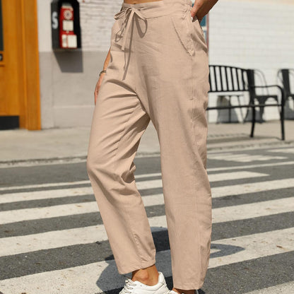 Casual Linen Drawstring Women Pants