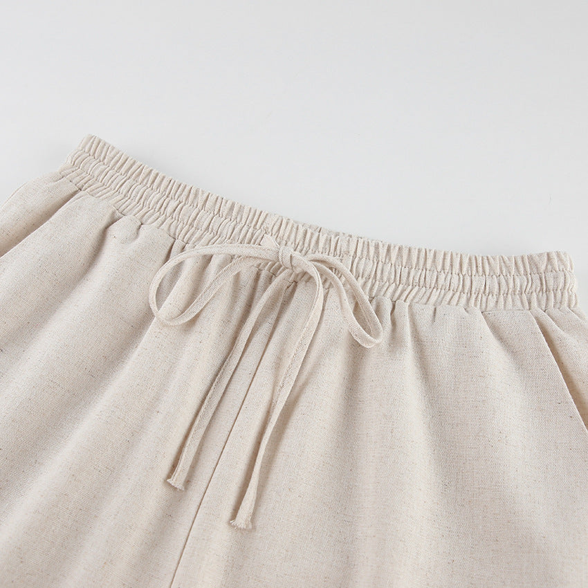Casual Summer Cotton Linen Sleeveless Tops & Cropped Pants Suits