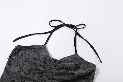 Fashion Gray Off The Shoulder Halter Short Shirts