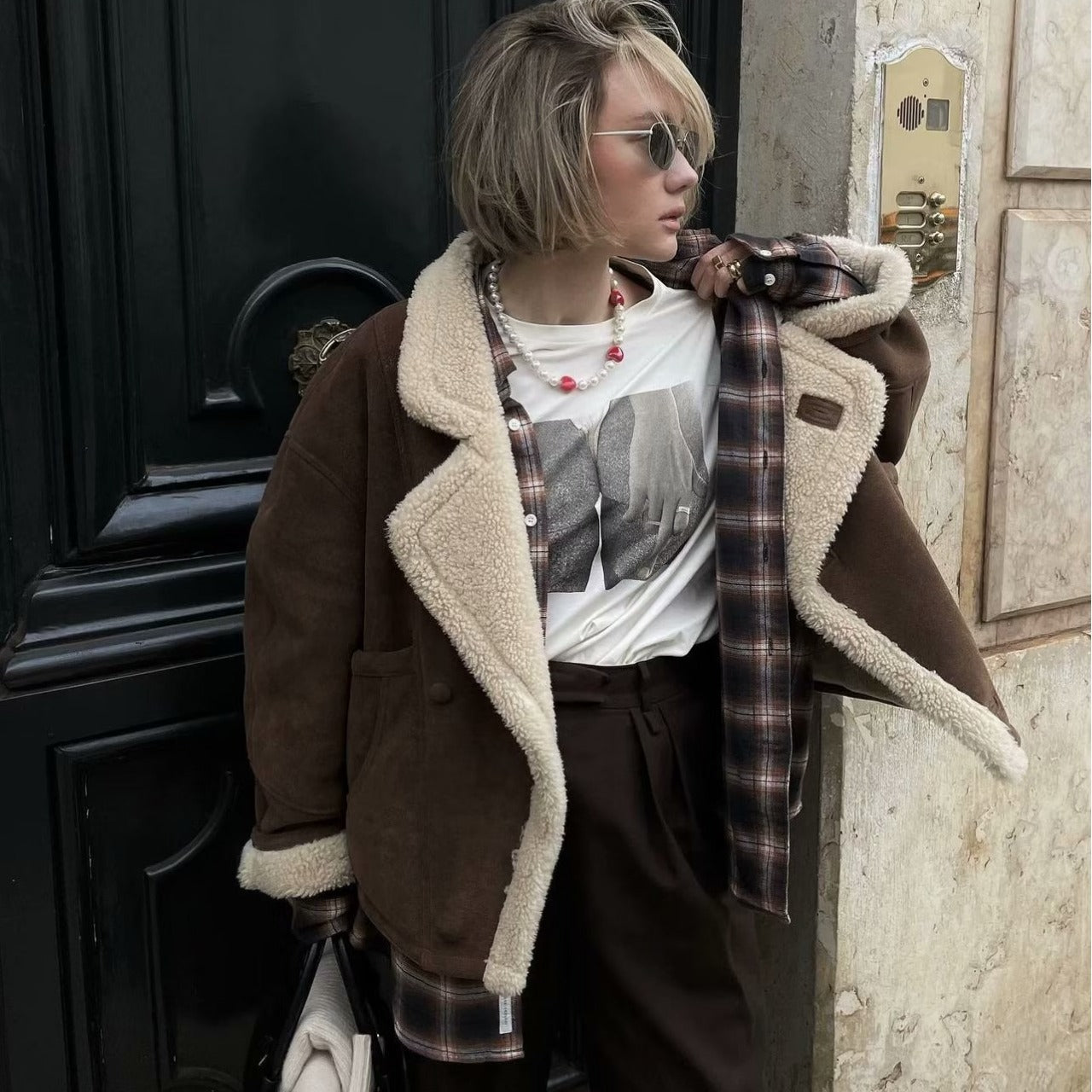 Vintage Winter Lamb Wool Outerwear for Women