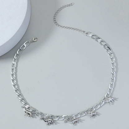 Dinosaur Pendant Men's Cuban Silver Chain Versatile Sweater Necklace