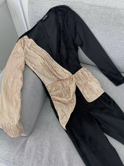 Fashion High Waist Sequined Jumpsuits