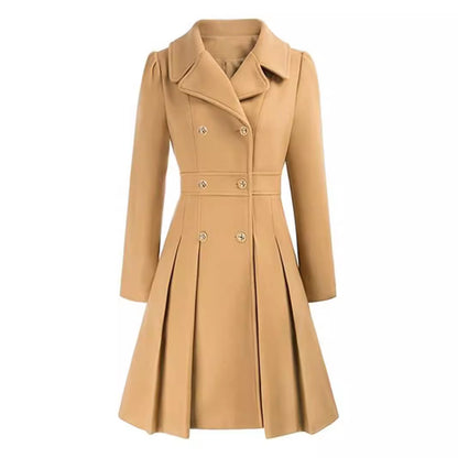 Fashion Women's Trench Coat Lapel Double-breasted Pocket A-shaped Pea Coat