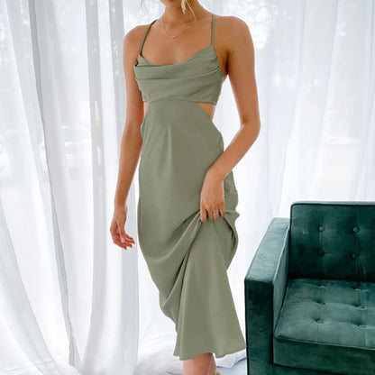 Sexy Satin Backless Long Sleeveless Party Dresses