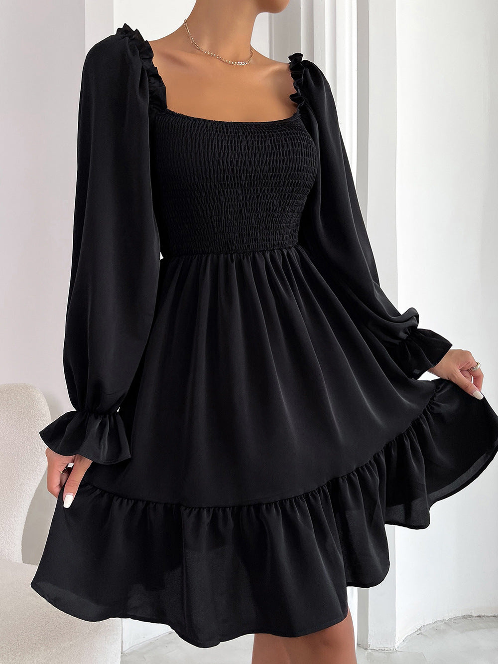 Casual Square Neckline High Waist Women Dresses