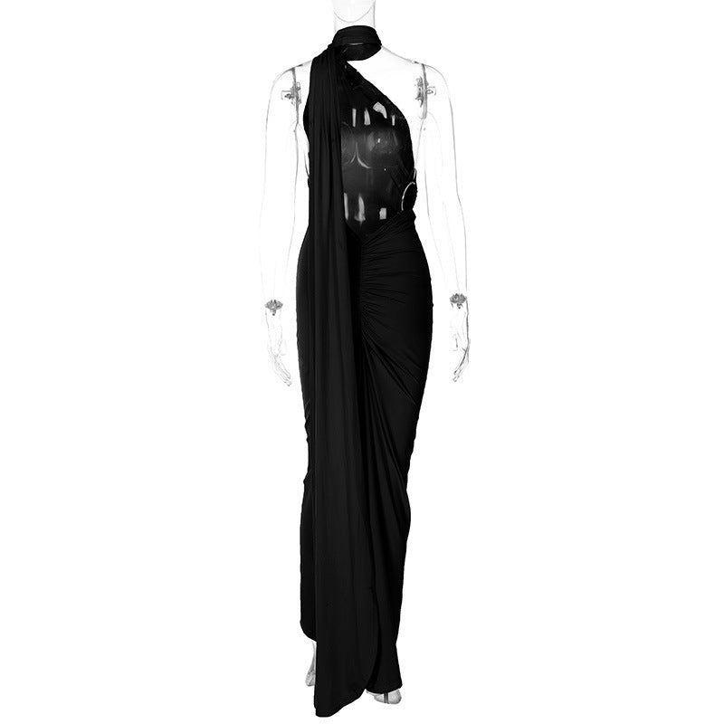 Sexy One Shoulder Sleeveless Long Evening Party Dresses