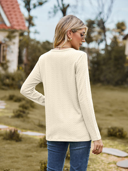 Fashion Round Neckline Button Long Sleeves Shirts