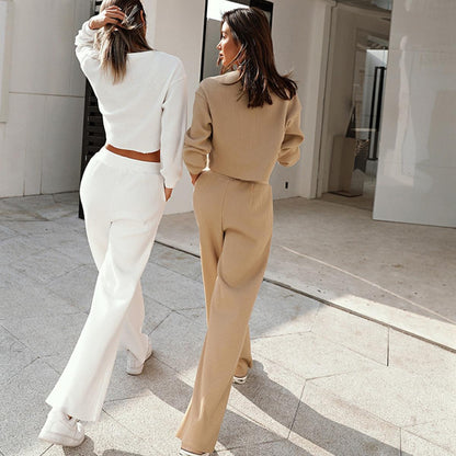 Casual Fall/Winter Two Pieces Tops & Wide Legs Pants