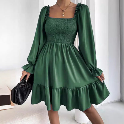 Casual Square Neckline High Waist Women Dresses