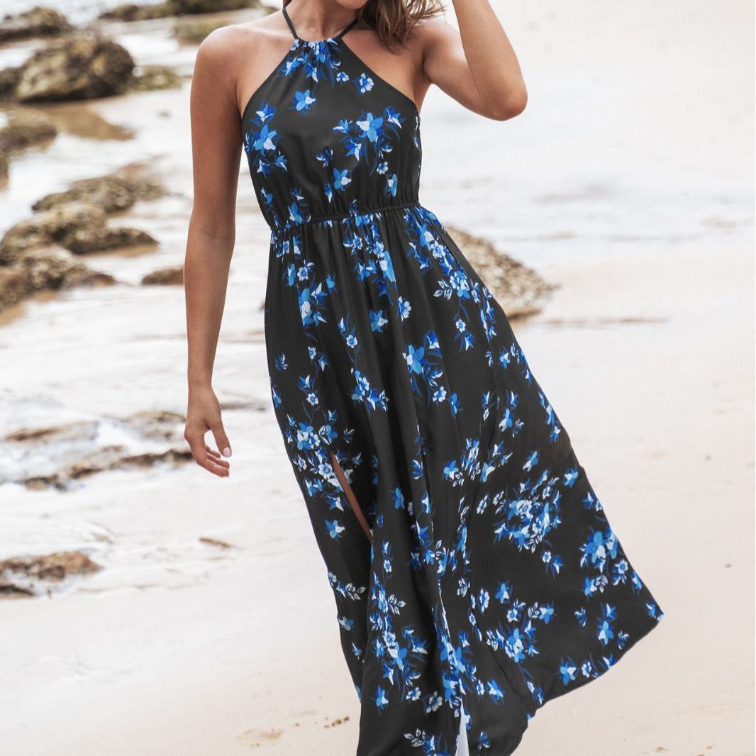 Summer Halter Floral Print Long Maxi Dresses