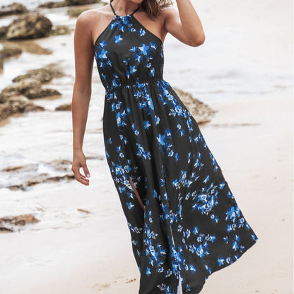 Summer Halter Floral Print Long Maxi Dresses