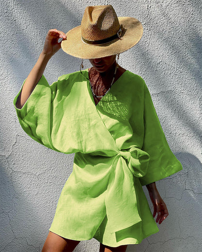 Designed Cotton Linen Irregular Mini Dresses