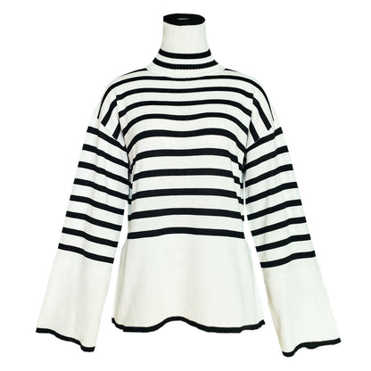 Fashion High Neck Striped Pullover Sweaters
