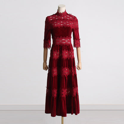 Vintage High Neck Designed Lace Long Dresses