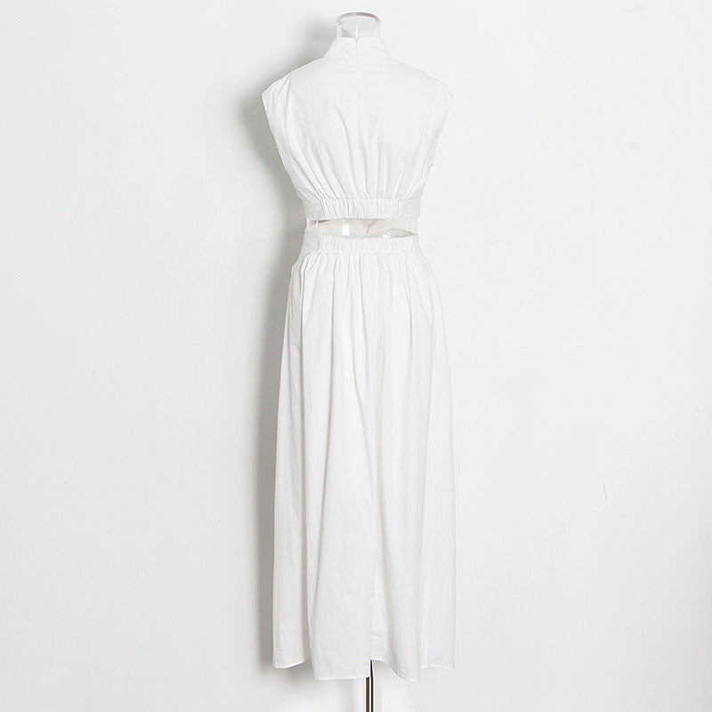 Designed Stand Collar Sleeveless Women Long Dresses