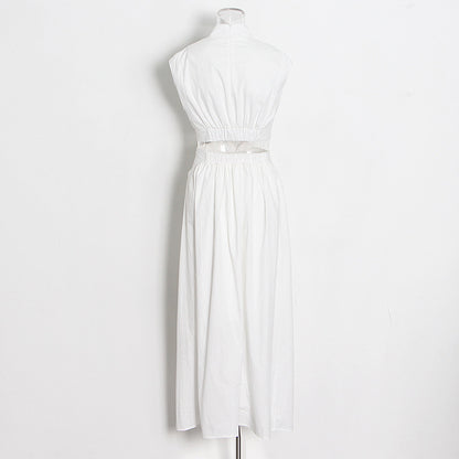 Designed Stand Collar Sleeveless Women Long Dresses