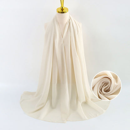 Women Pearl Chiffon Scarf Solid Color Bubble Towel Versatile Scarves