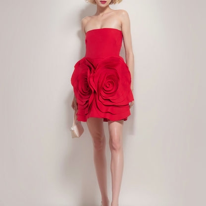 Sexy Designed Strapless 3D Flower Evening Party Dresses