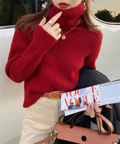 Casual High Neck Long Sleeves Knitted Sweaters