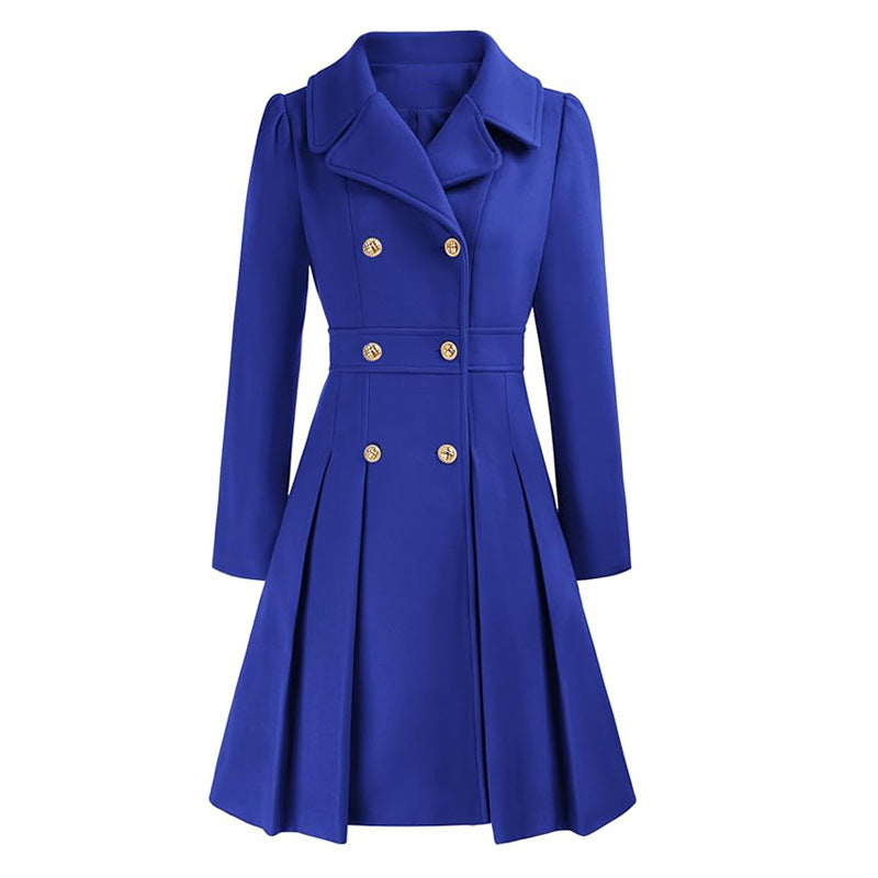 Fashion Women's Trench Coat Lapel Double-breasted Pocket A-shaped Pea Coat