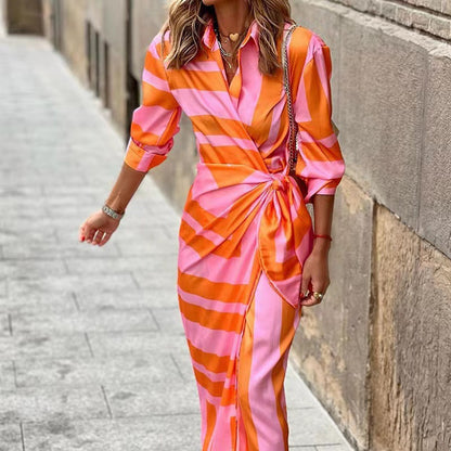 Fashion Striped Long Sleeves Shirt Dresses