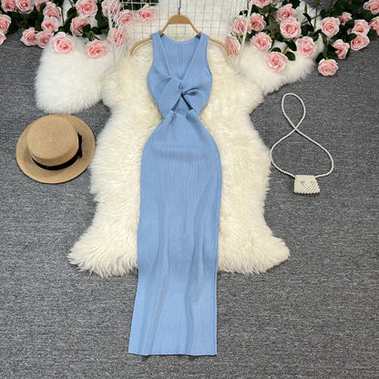 Sexy Summer Twist Designed Knitted Tank Top Elastic Dresses