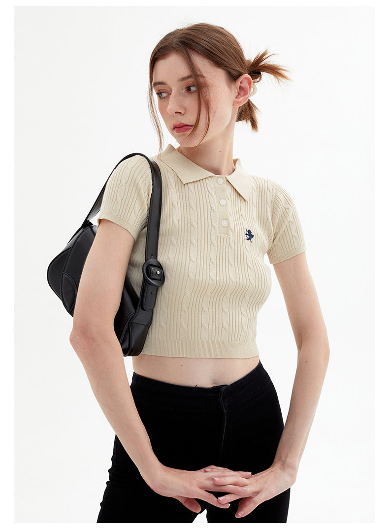Vintage Knitted Short Sleeves Polo T Shirts
