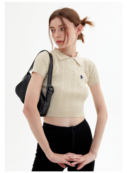 Vintage Knitted Short Sleeves Polo T Shirts