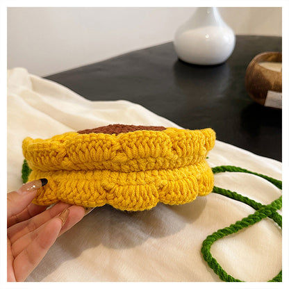 Designed Handmade Crochet 3d Sunflower Mini Shoulder Bags