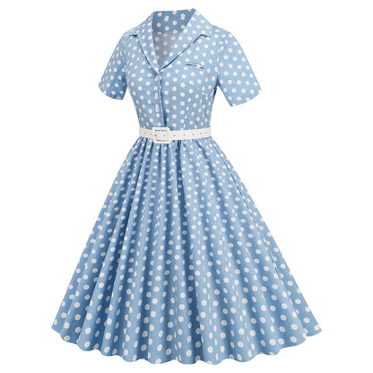 Vintage Turnover Collar Short Sleeves Dresses
