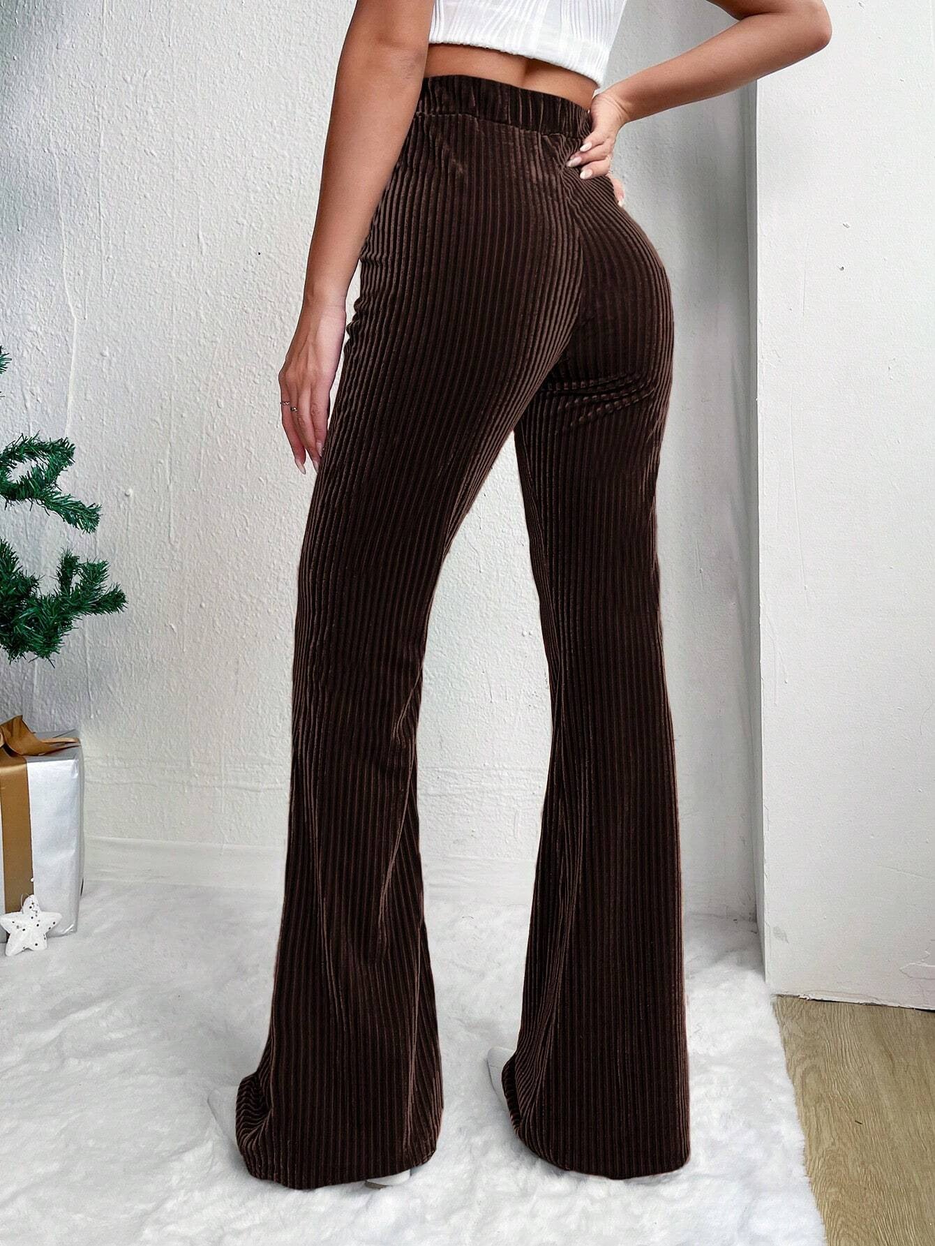 Casual High Waist Corduroy Trumpet Pants for Women