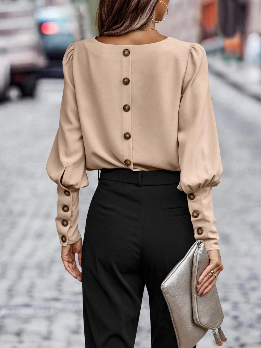 Casual Summer Back Button Long Sleeves Blouses Shirts